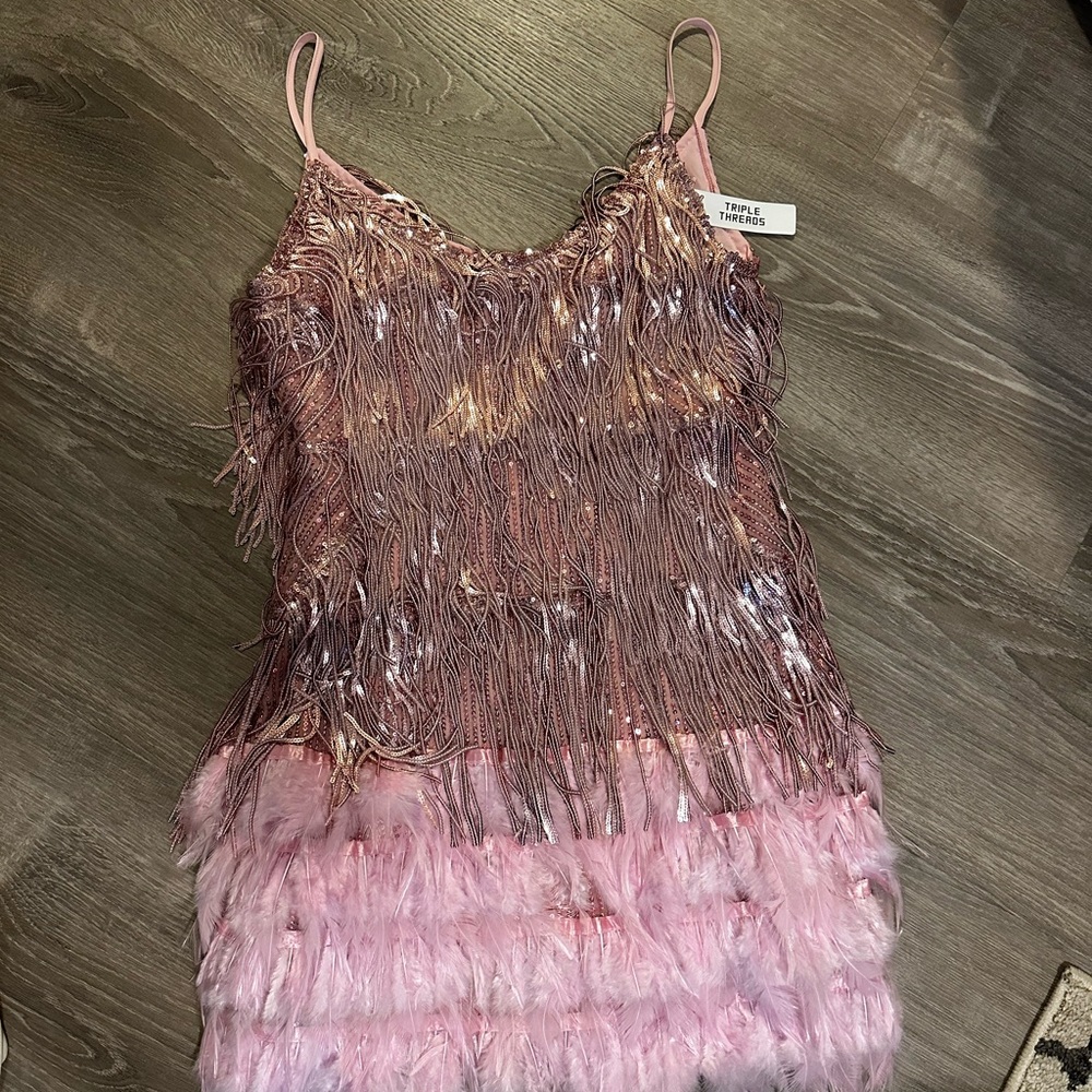 Triple Threads NWT Pink Feather Sequin Dress